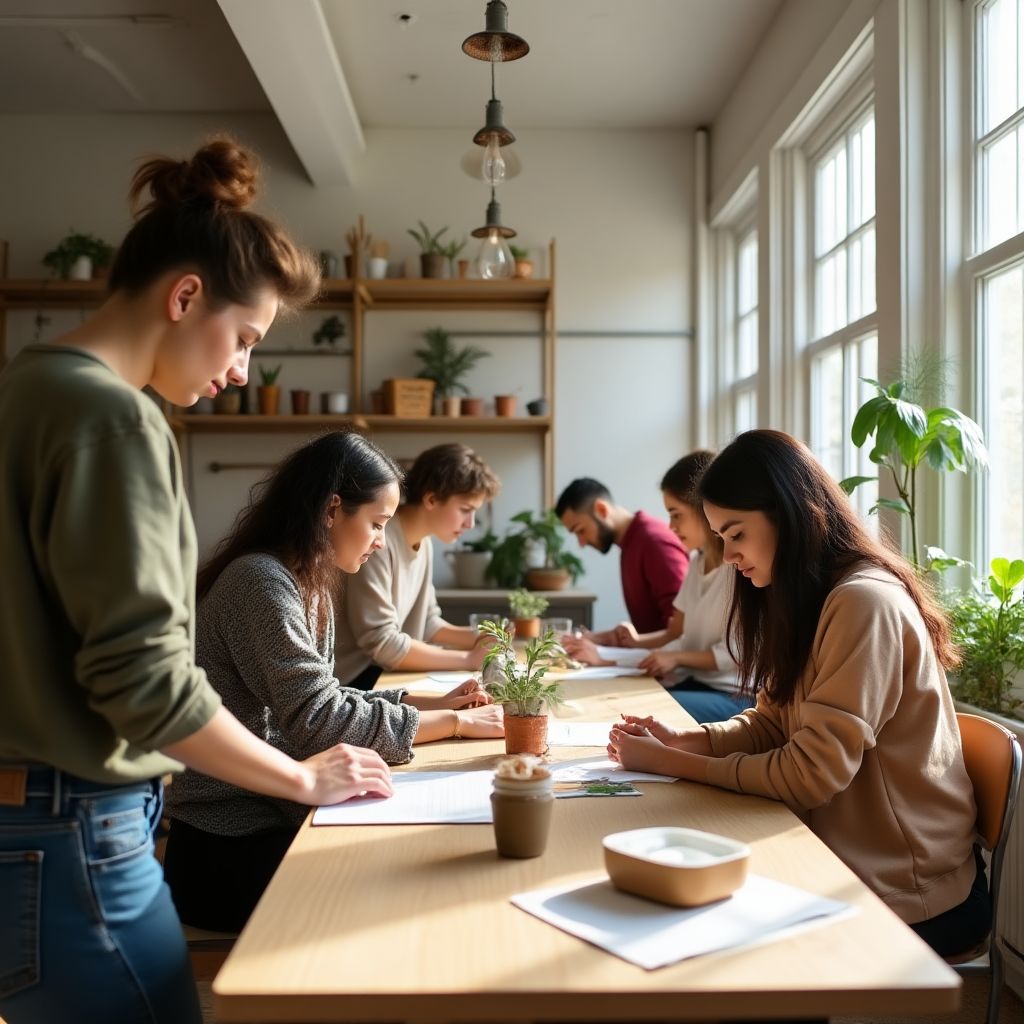 Estudiantes trabajando en proyectos de diseño
